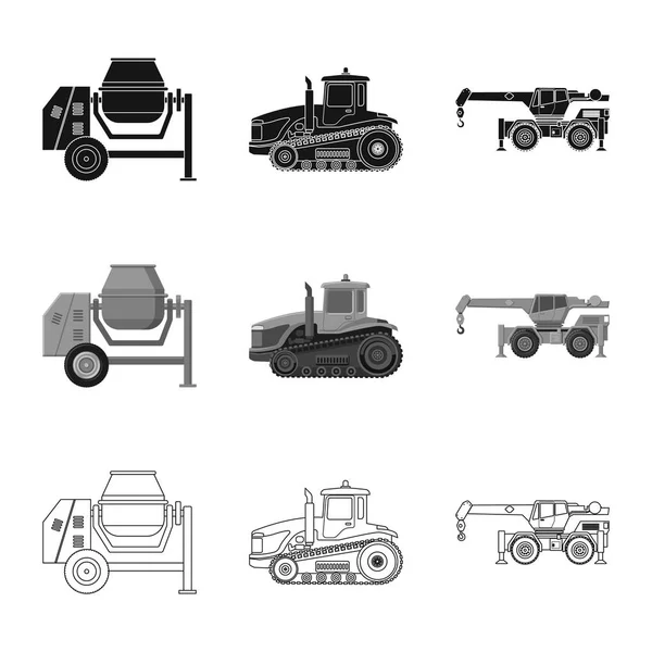 Illustrazione vettoriale del segno di costruzione e costruzione. Raccolta di illustrazione vettoriale del parco macchine e delle costruzioni . — Vettoriale Stock