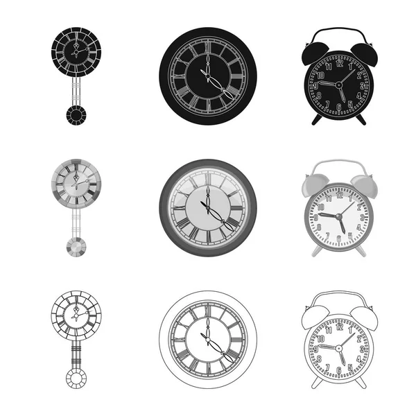 Diseño vectorial del reloj y el símbolo de tiempo. Conjunto de reloj y círculo icono de vector para la acción . — Vector de stock