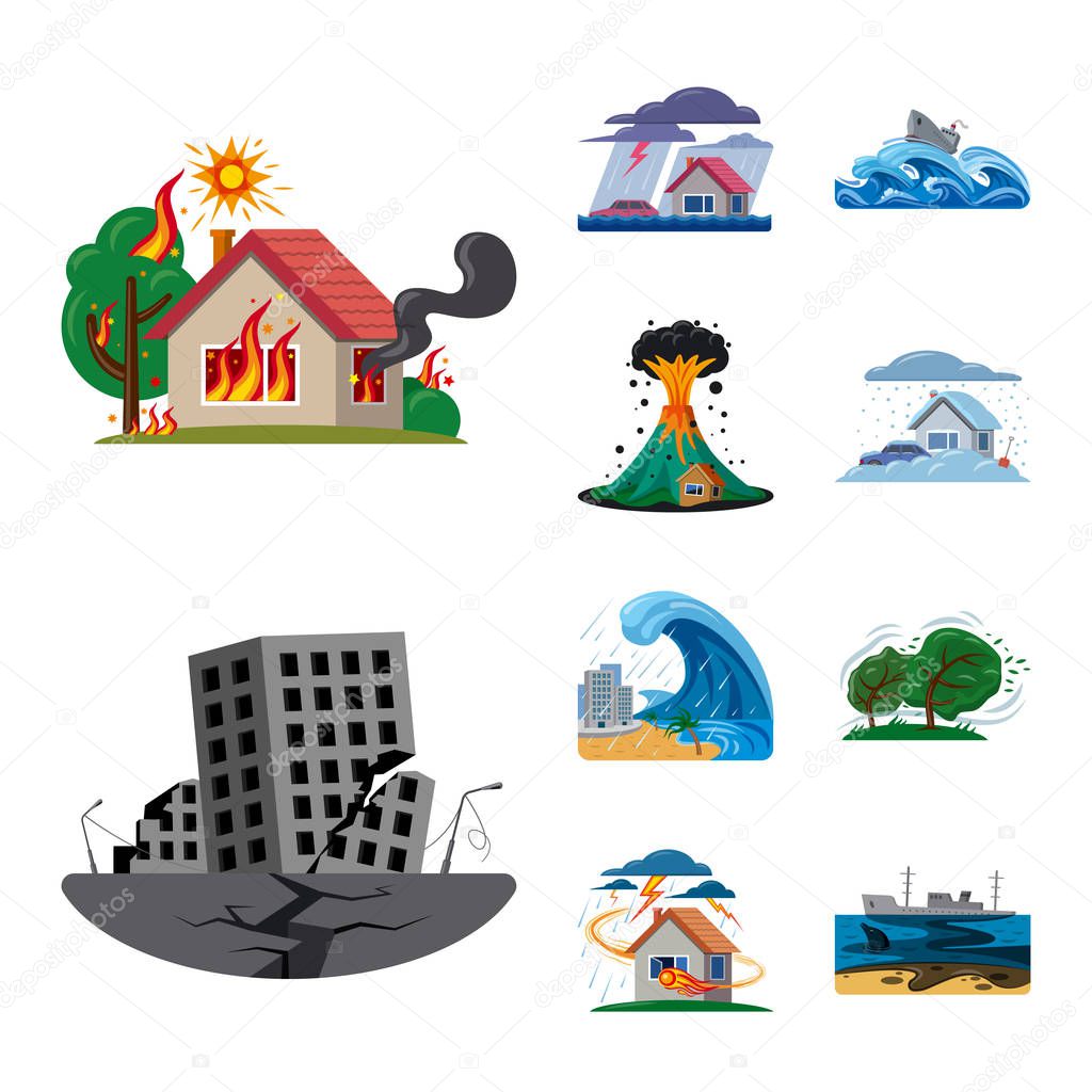 Vector design of natural and disaster sign. Set of natural and risk vector icon for stock.