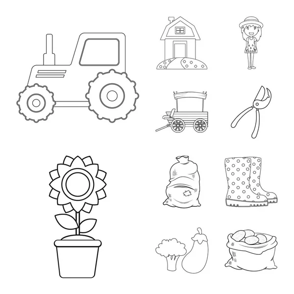 Oggetto isolato di fattoria e agricoltura logo. Set di fattoria e stock di piante simbolo per il web . — Vettoriale Stock
