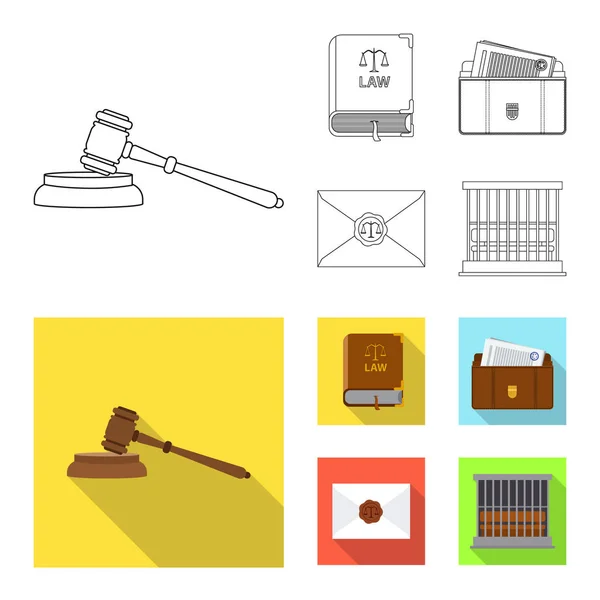 Objeto de ley aislado y firma de abogado. Conjunto de ley y icono de vector de justicia para la acción . — Vector de stock