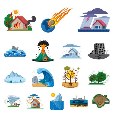 Doğal ve felaket logo vektör Illustration. Doğal topluluğu ve web için risk hisse senedi simgesi.