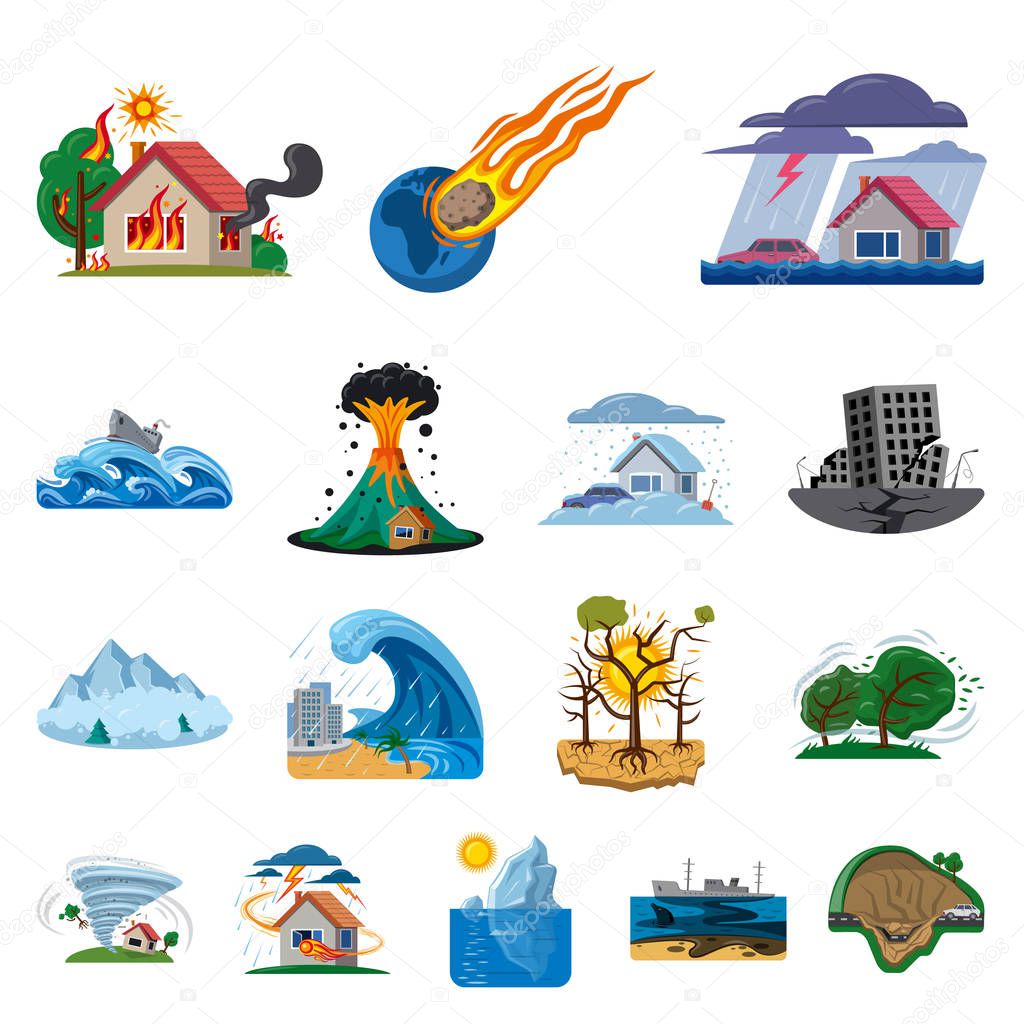 Isolated object of natural and disaster icon. Set of natural and risk stock vector illustration.