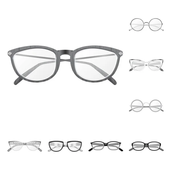 Illustrazione vettoriale di occhiali e simbolo della cornice. Set di occhiali e icona vettoriale accessoria per magazzino . — Vettoriale Stock