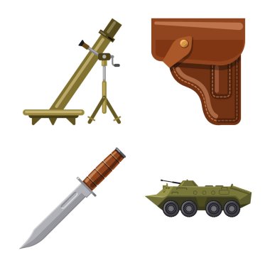 Silah ve silah logo vektör tasarımı. Hisse senedi için silah ve ordu vektör simge kümesi.