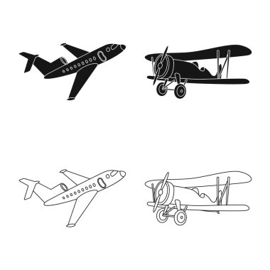 İllüstrasyon işareti uçak ve ulaşım vektör. Uçak ve gökyüzü hisse senedi vektör çizim seti.