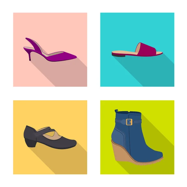 Oggetto isolato di calzature e simbolo della donna. Set di calzature e piedi simbolo stock per il web . — Vettoriale Stock