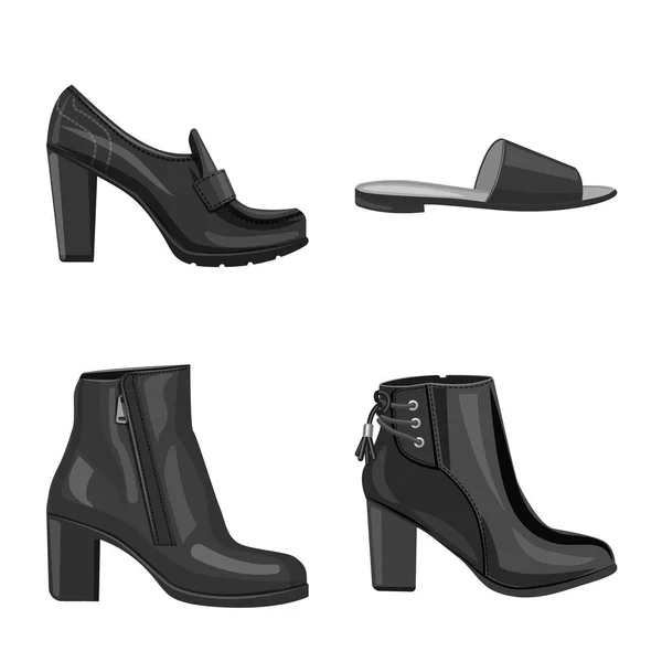 Vektorillustration av skodon och kvinna tecken. Insamling av skor och fot lager vektorillustration. — Stock vektor