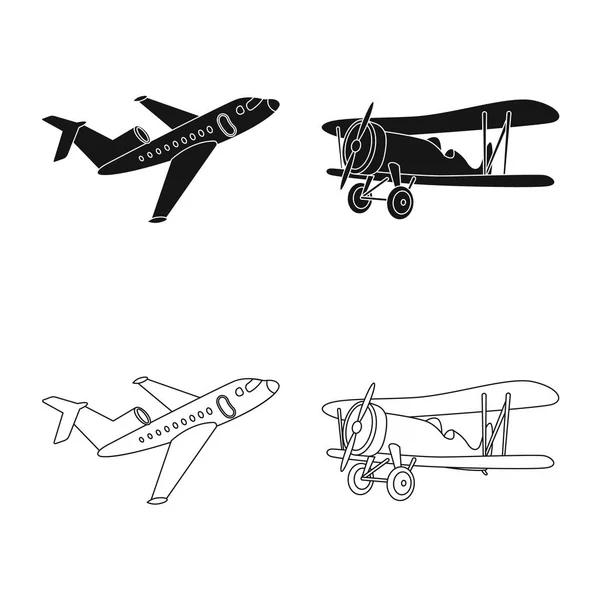 Ilustração vetorial de avião e sinal de transporte. Conjunto de plano e céu estoque vetor ilustração . — Vetor de Stock