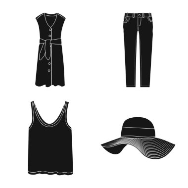 Kadın ve giyim simge vektör tasarımı. Kadın ve giyim hisse senedi vektör çizim topluluğu.