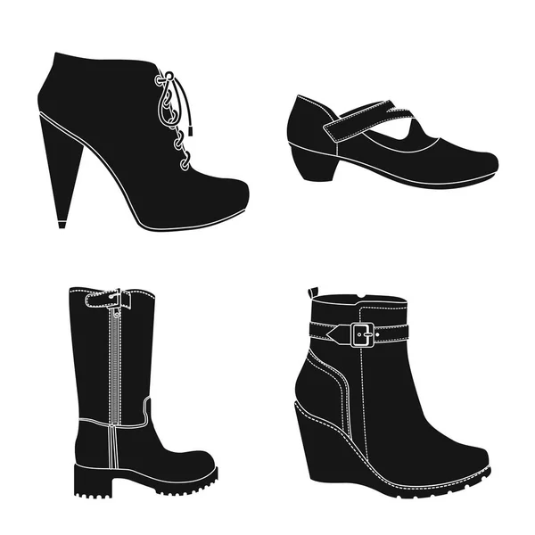 Illustration vectorielle de chaussures et logo femme. Ensemble de chaussures et icône de vecteur de pied pour stock . — Image vectorielle