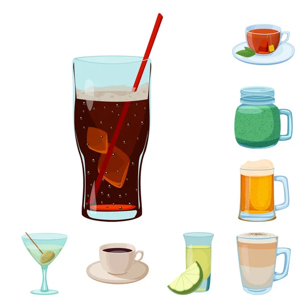 Objek minuman yang terisolasi dan tanda bar. Set of drink and party stock vector illustration . - Stok Vektor