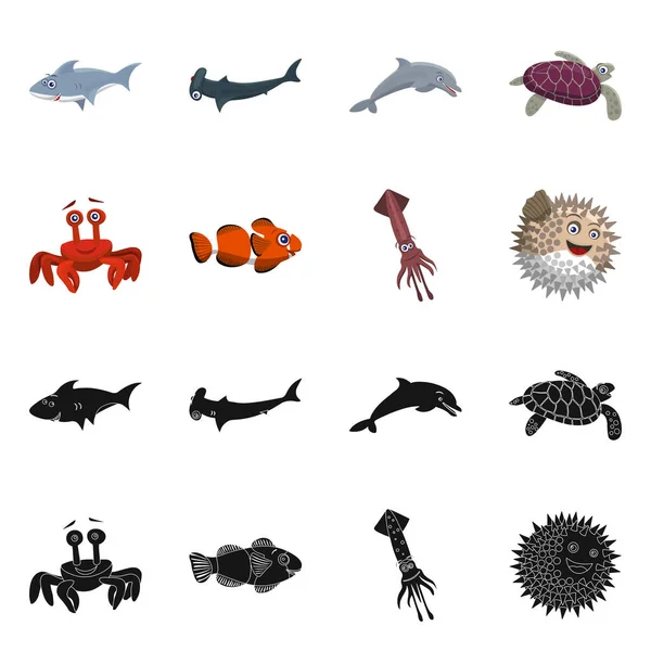 Diseño vectorial de mar y símbolo animal. Conjunto de símbolo de stock marino y marino para web . — Vector de stock