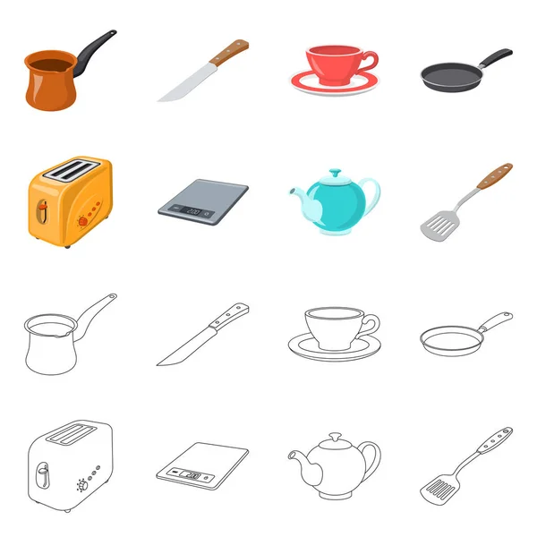 Векторная иллюстрация кухни и знака повара. Набор кухонных принадлежностей и символов запасов приборов для интернета . — стоковый вектор