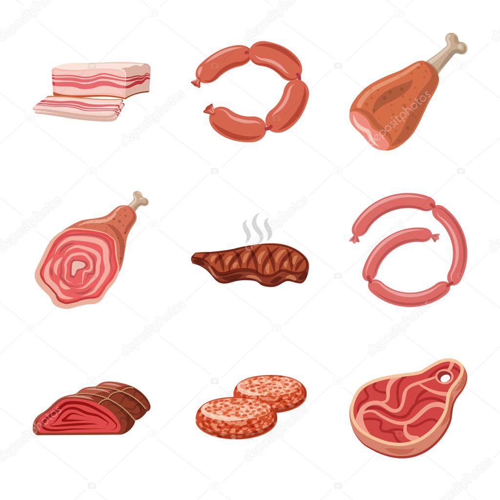 Isolated object of meat and ham sign. Set of meat and cooking stock vector illustration.