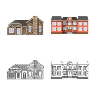 Vektör yapı tasarımı ve ön işareti. Bina ve çatı hisse senedi vektör çizim koleksiyonu.