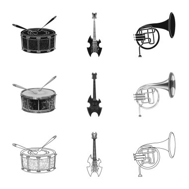 Müzik ve şarkı simge vektör tasarımı. Müzik ve aracı hisse senedi vektör çizim topluluğu.