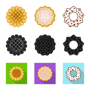 Bisküvi ve kek sembolü yalıtılmış nesne. Hisse senedi için bisküvi ve çikolata vektör simge kümesi.