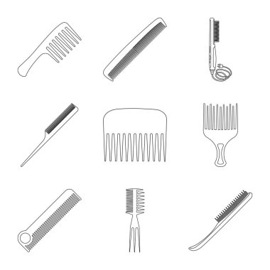 Fırça ve saç logosu yalıtılmış nesne. Web için fırça ve saç fırçası hisse senedi simgesi kümesi.