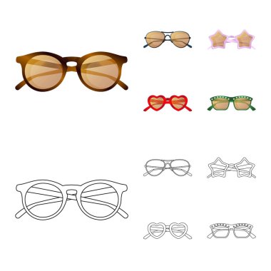 Gözlük ve güneş gözlüğü simgesi yalıtılmış nesne. Web için hisse senedi sembolü gözlük ve aksesuar koleksiyonu.