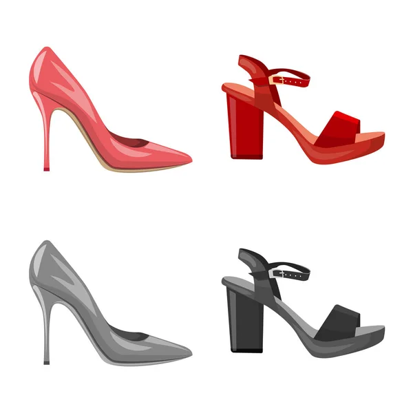 Elkülönített objektum a cipő és a nő jele. Gyűjteménye cipő és láb vektor stock illusztráció. — Stock Vector