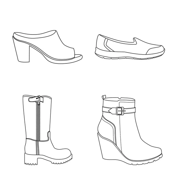 Vektorillustration av skodon och kvinna symbol. Uppsättning av skor och fot lager vektorillustration. — Stock vektor