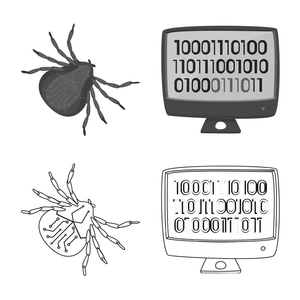 Objet isolé du virus et signe sécurisé. Collection de virus et icône de cyber vecteur pour le stock . — Image vectorielle