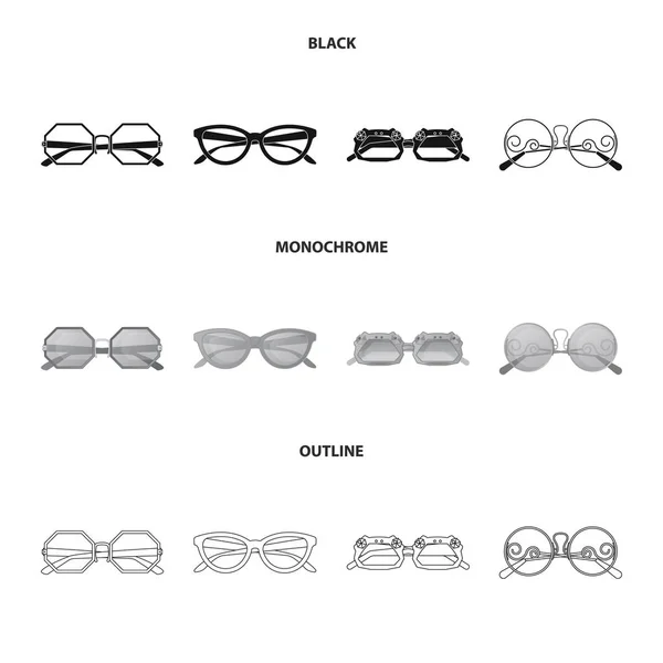 Conception vectorielle de lunettes et de lunettes de soleil symbole. Jeu de lunettes et accessoire stock symbole pour web . — Image vectorielle