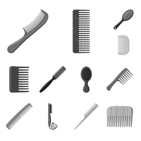 Objet isolé de brosse et icône de cheveux. Jeu de brosses et brosses à cheveux illustration vectorielle . — Image vectorielle