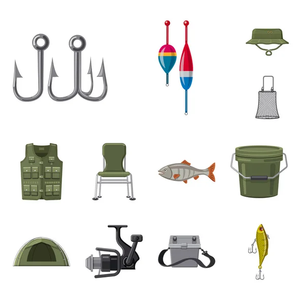 Diseño vectorial de peces e icono de la pesca. Conjunto de peces y equipo icono vectorial para stock . — Archivo Imágenes Vectoriales