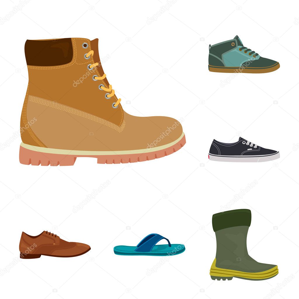 Vector illustration of shoe and footwear icon. Collection of shoe and foot stock symbol for web.