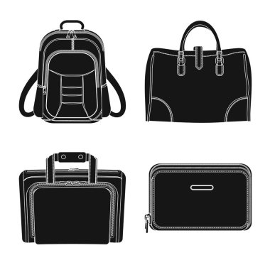 Bavul ve Bagaj işareti yalıtılmış nesne. Bavul ve yolculuk hisse senedi vektör çizim seti.