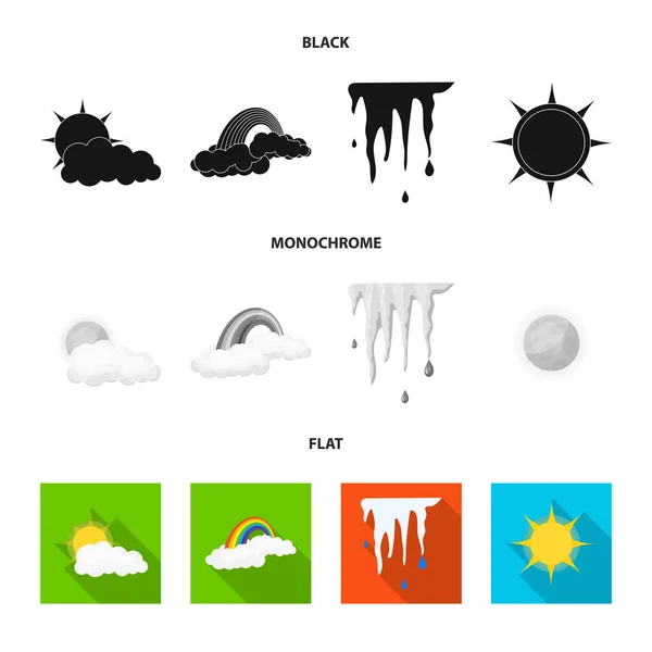 Vektordarstellung von Wetter- und Klimazeichen. Sammlung von Wetter- und Cloud-Aktiensymbolen für das Web. — Stockvektor