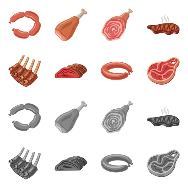 Vektordesign von Fleisch und Schinken Symbol. Set von Fleisch und Kochfond Vektor Illustration. — Stockvektor