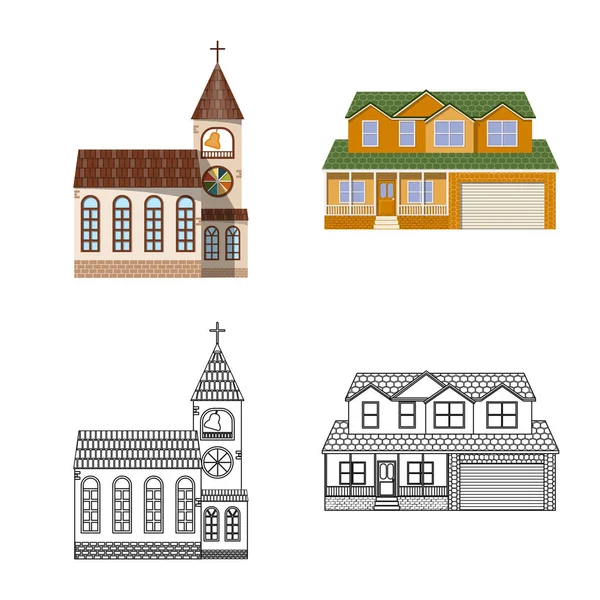 Diseño vectorial de edificio e icono frontal. Conjunto de icono de construcción y vector de techo para stock . — Vector de stock
