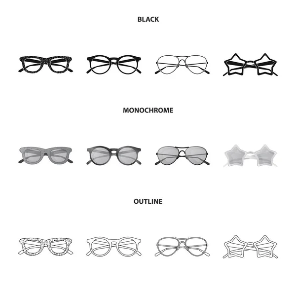 안경 및 선글라스 아이콘의 고립 된 개체입니다. 안경 및 웹에 대 한 액세서리 주식 기호 집합. — 스톡 벡터