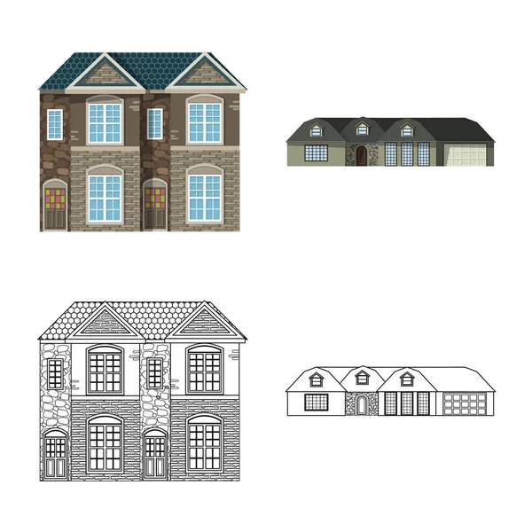 Vektorillustration des Gebäudes und des Frontsymbols. Set von Bau- und Dachstocksymbolen für das Web. — Stockvektor