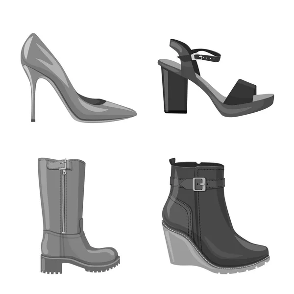 Isolerade objekt av skodon och kvinna symbol. Insamling av skor och fot vektor ikonen för lager. — Stock vektor