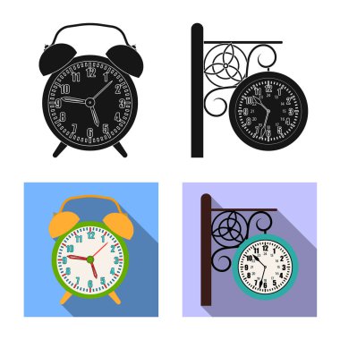 Saat ve saat logo vektör tasarımı. Hisse senedi için saat ve daire vektör simge kümesi.