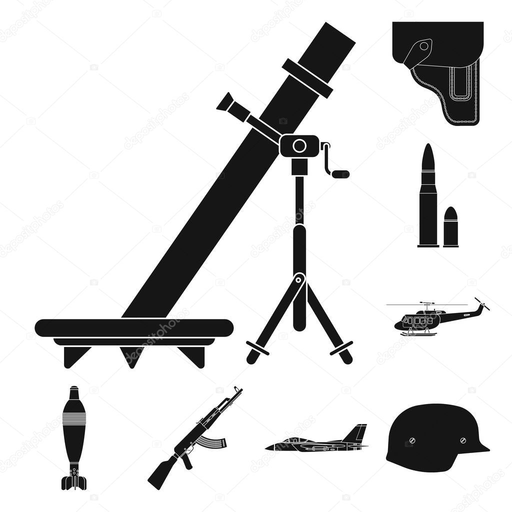 Vector illustration of weapon and gun sign. Collection of weapon and army stock vector illustration.