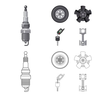 Otomatik ve bölümü simgesi yalıtılmış nesne. Oto, araba hisse senedi vektör çizim seti.