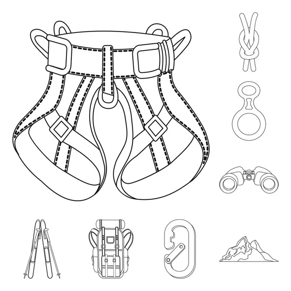 Isoliertes Objekt des Bergsteigens und Gipfelsymbols. Set von Bergsteigen und Lagerbestand Symbol für Web. — Stockvektor