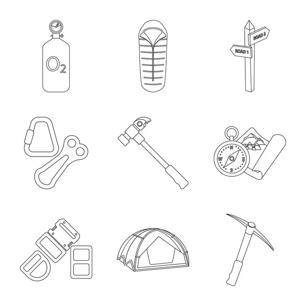 Illustration vectorielle de l'alpinisme et icône de pic. Ensemble d'icône vectorielle d'alpinisme et de camp pour stock . — Image vectorielle