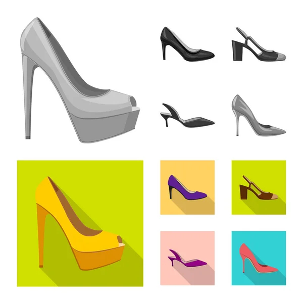 Illustration vectorielle de chaussures et signe de femme. Collection de chaussures et illustration vectorielle du stock de pieds . — Image vectorielle
