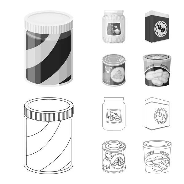 Vector design of can and food logo. Set of can and package vector icon for stock. — Stock Vector