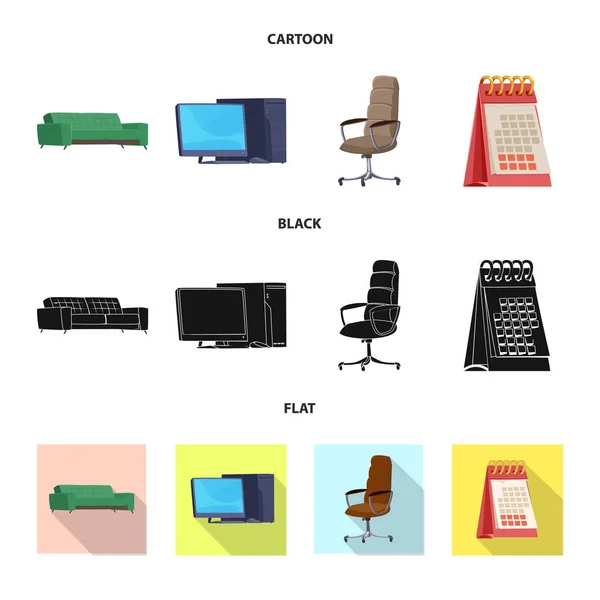 Ilustração vetorial de móveis e ícone de trabalho. Conjunto de móveis e símbolo de estoque de casa para web . —  Vetores de Stock