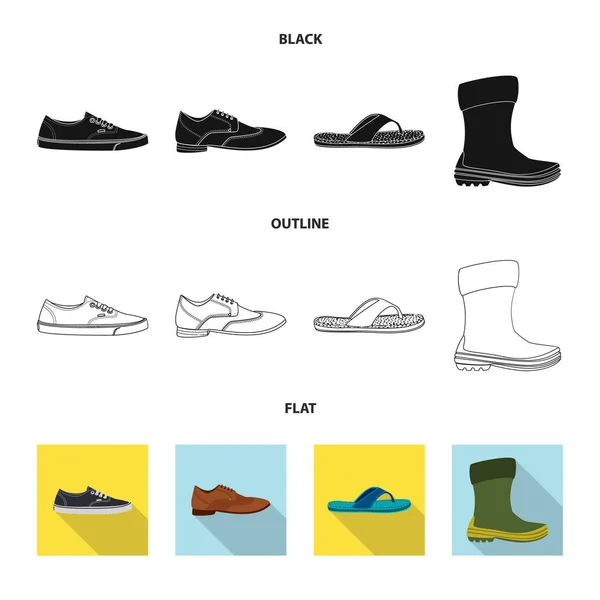 Illustrazione vettoriale del simbolo della scarpa e delle calzature. Set di scarpe e icona vettoriale del piede per magazzino . — Vettoriale Stock