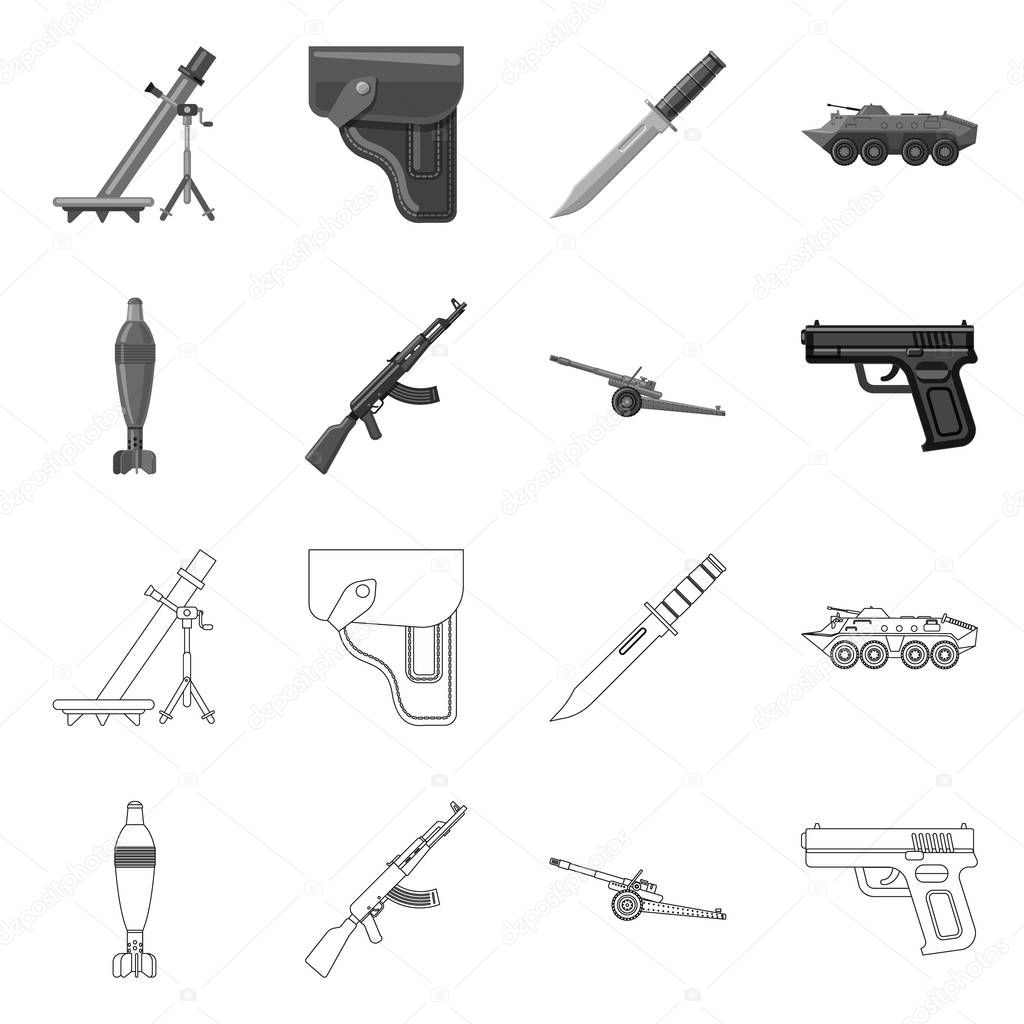 Vector design of weapon and gun icon. Set of weapon and army stock symbol for web.