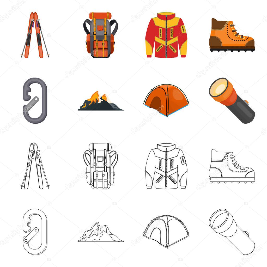 Isolated object of mountaineering and peak icon. Set of mountaineering and camp stock symbol for web.