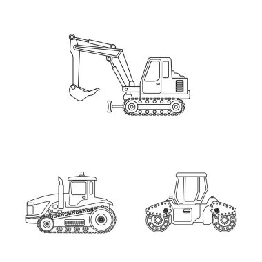 Yapı ve inşaat simge vektör tasarımı. Hisse senedi için yapı ve makine vektör simge kümesi.